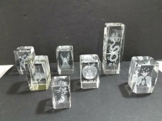 7x Laser Etched Clear Glass Sculptures