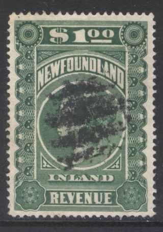 Newfoundland Nfr6 $1 Green Queen Victoria 1898 Inland Revenue Stamp Cv$35