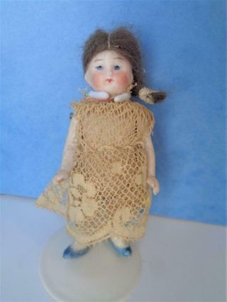 3.  5 " Miniature Antique Bisque German Dollhouse Doll 414 Painted Blue Shoes Jtd