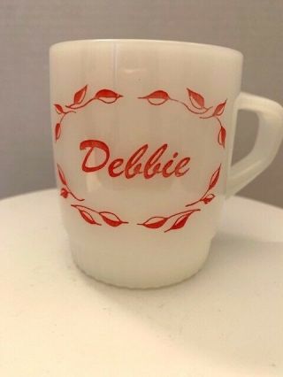 Vintage " Debbie " Anchor Hocking Fire King White Milk Glass Mug Cup D Handle