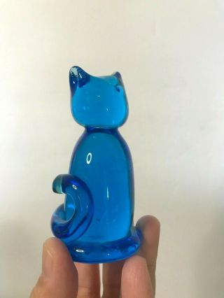 Vintage Art Glass Hand Blown Cobalt Blue Curly Tail Cat Figurine