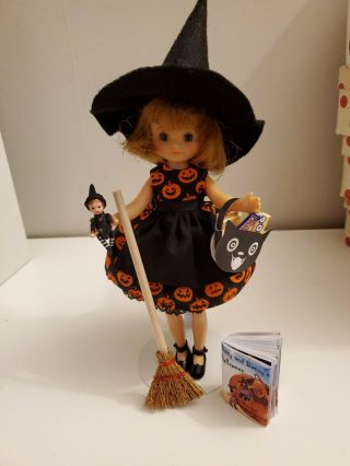 Vintage Betsy Mccall Doll 8 " Witch Outfit Dress Cat Bag Candy Halloween Book
