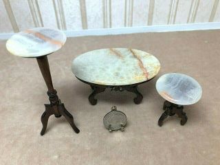 Dollhouse Miniature Vintage Set Of 3 Marble Top Coffee & Two Round Tables 1:12