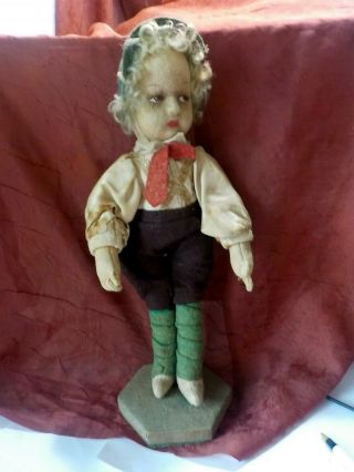 Antique Lenci Style 12 " Doll Boy In Knickers & Silk Shirt Hand Painted Face
