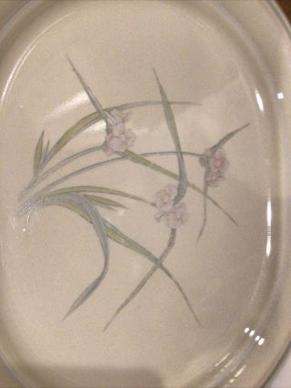 Spring Pond Platter Oval Serving Cornerstone USA Vtg Beige Floral 12 1/4” X 10” 2