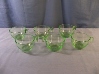 Set Of 6 Us Glass Green Depression Glass Coffee Cups