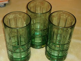 Set Of 3 Anchor Hocking Tartan Green Glasses 6 1/4 " Tall Tumblers Iced Tea Water