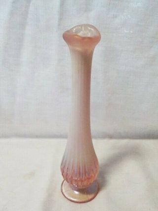 Vintage Fenton Glass Pink Opalescent Iridescent Ribbed Swung Bud Vase