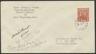 1933 Aamc 3301b Fond Du Lac To Ft Chipewyan Alberta,  Pilot/ Pm Signed,  3c Pse