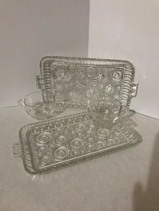 Set Of 2 - Vintage Rectangular Snack Hostess Luncheon Plates And Cups