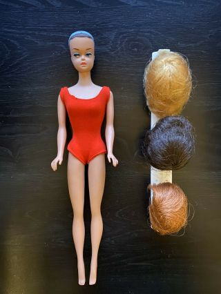 Vintage Barbie Fashion Queen W Red Swimsuit,  3 Wigs Stand 1960s