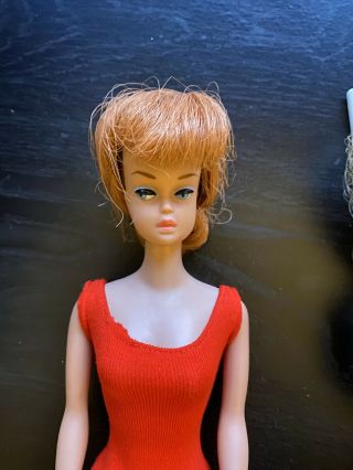 Vintage Barbie FASHION QUEEN w Red Swimsuit,  3 Wigs Stand 1960s 2