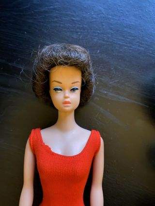 Vintage Barbie FASHION QUEEN w Red Swimsuit,  3 Wigs Stand 1960s 3