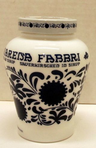 Amarena Fabbri Bologna,  Italy Cherry Syrup Opaline Glass Blue Onion Pot Jar