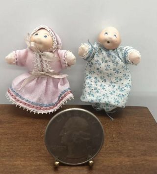 Dollhouse Miniatures Vintage Set Of 2 Handmade Cabbage Patch Style Dolls