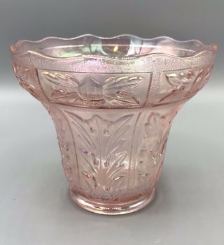 Stunning Imperial Lenox Carnival Glass Vase - Pink Iridescent