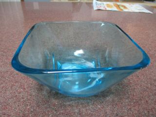 Vintage Blue Square Glass Bowl 5 3/4 " Dia X 3 " Tall J