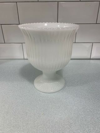 Vintage E.  O.  Brody Co Vase White Milk Glass Round Ribbed Footed M7000 5 1/4 "