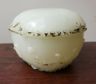 Antique Milk Glass Trinket Round Covered Dish