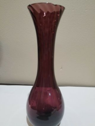 Vintage Purple Amethyst Art Glass Bud Vase 8” Optic Swirl