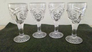 Set Of 4 American Brilliant Cut Glass 3 1/2 " Cordials Vintage