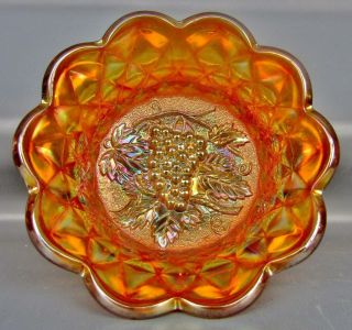 Imperial Heavy Grape With Flute Exterior Marigold Carnival Glass Berry Bowl 6480