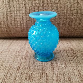 Lovely Vintage Small Aqua Blue Hobnail Mini Vase 3 1/2 "