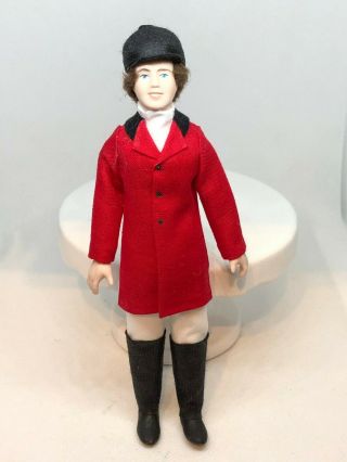 Dollhouse Miniature Vintage Artisan Porcelain Doll in Red Jockey Apparel 1:12 2