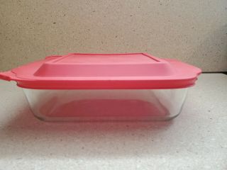Pyrex Clear Glass Square Baking Brownie Casserole Dish 8 X 8 Inch With Red Lid