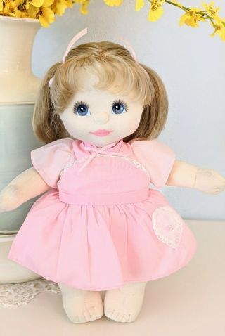 Vintage Mattel My Child Doll Ash Blonde Puppy Tails Blue Eyes " Pretty In Pink "