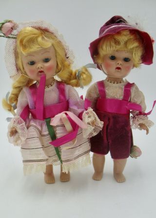 Vintage Hard Plastic Ginny Hansel And Gretel In Matching Outfits