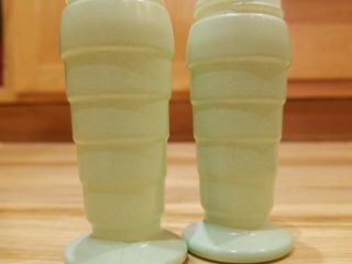 Vintage Jadite Depression Glass Beehive Ribbed Salt & Pepper Shakers