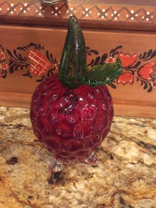 Ruby Red Art Glass Strawberry Shaped Decanter With Stopper