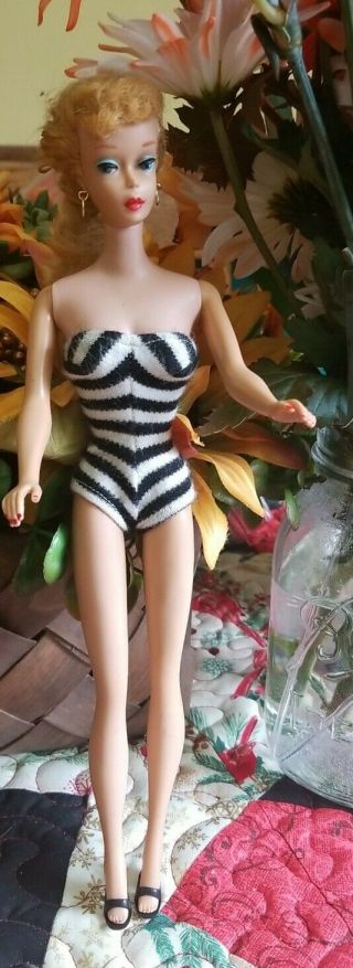 Vintage Ponytail Barbie With Earrings,  Swimsuit And High Heels