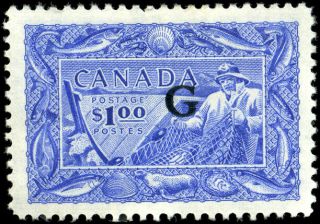 Canada O27 Vf Og Lh 1951 Fisherman $1 Bright Ultramarine G Overprint