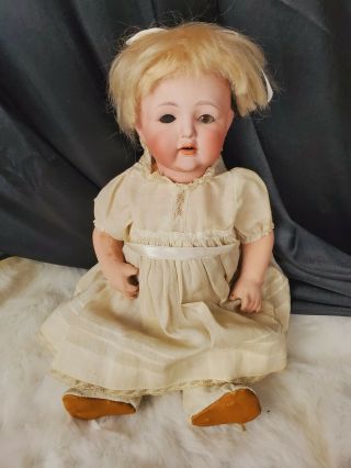 Antique Nippon 15 " Bisque Head Doll Japan Baby Booties Yellow Mohair Teeth
