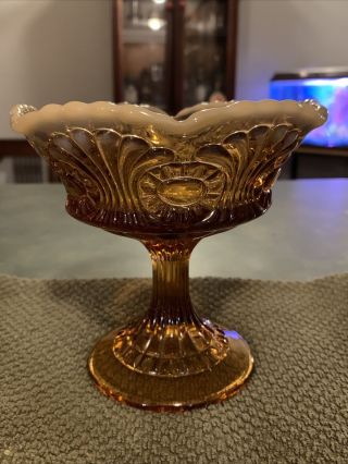 Vintage Fenton Cameo Opalescent Footed Candy Dish Compote Pedestal Amber Brown