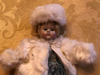 1950 ' s VOGUE Strung GINNY Doll with Rabbit Fur Coat Ensemble,  Tagged Gown 2