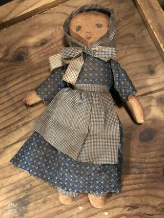 Antique American Primitive Folk Art Painted Cloth Rag Doll Layers Clothes Early