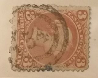 Scott 25 - Canada - 3c - Large Queens With 2 Ring 54 Cancel
