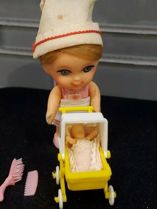 Vintage Liddle Kiddles Nurse Florence Niddle Doll Buggy Baby 1966 Mattel