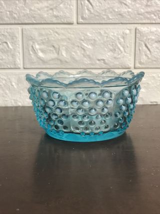 Fenton Blue Opalescent Hobnail Covered Candy Dish No Lid
