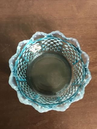 FENTON BLUE OPALESCENT HOBNAIL COVERED CANDY DISH NO LID 2