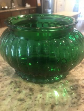 Vintage Emerald Green Ribbed Oval Vase Bowl A.  L.  R.  Co R - 18 Depression Glass