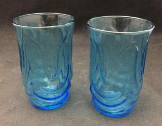 Colonial Tulip Laser Blue Juice Glasses By Anchor Hocking (set Of 2)