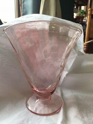 Depression Glass Fan Vase Peach Color,  Measures 6 1/2 Inches Tall,  5 1/2 At Ope