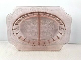 1930s Jeannette Relish Dish Pink Depression Glass Divided Adam Pattern Floral
