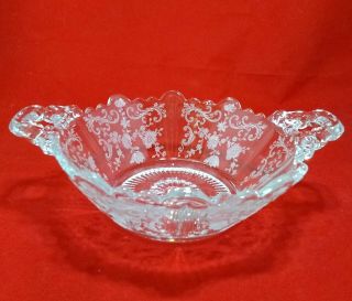 Cambridge Chantilly Etched Crystal 5 1/2 " Double Handled Bonbon Candy Dish Bowl