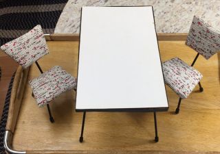 Vintage Doll Furniture Kitchen Table 8 " X 5 " And 2 Chairs 5 " High