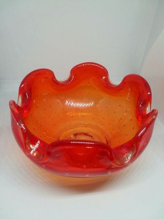 Orange Vintage Art Glass; Ash Tray/candy Dish; Bubbles; Possible Murano Piece